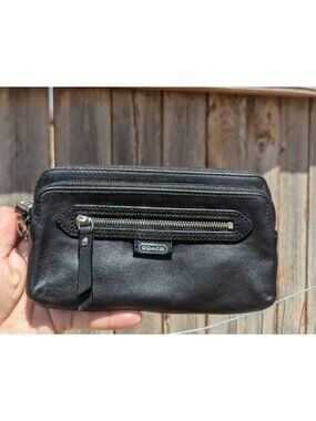 Coach Daisy Smooth Leather Double Zip Wallet Wristlet Black